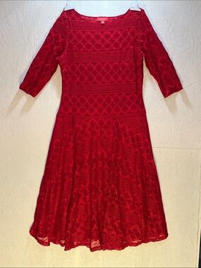 Signature by Sangria Red Lace Midi Fit-and-Flare Dress